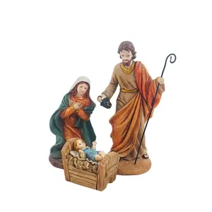 Новое поступление Amazon, скульптуры святой семьи, статуэтки из смолы для малышей с Иисусом, набор из 3 статуй на тему Рождества, для церкви, коллекция