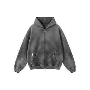 Custom Cotton Dirty <b>Thermal</b> Oversized Heavyweight Zip up Waffle Knit Blank Vintage Distressed Acid Wash Hoodies Sweatshirt <b>Men</b> - Product Image 5