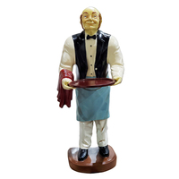 Statue ornementale de vieil homme de majordome de serveur avec plateau, décor de restaurant d'accessoires, statues de majordome grandeur nature en résine
