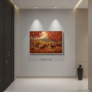 Arte de Pared en Lienzo con Diseño de Bosque Rojo Otoñal, Cuadro Enmarcado Moderno para Sala de Estar, Pintura Decorativa Colgante con Paisaje Otoñal - Product Image 2