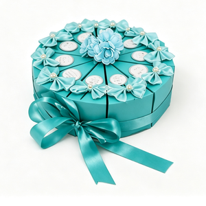 Caja de Regalo para Rebanadas de Pastel, con Cinta de Satén, Lazo de Perlas y Etiquetas Personalizadas, para Recuerdos de Boda y Fiestas - Product Image 1