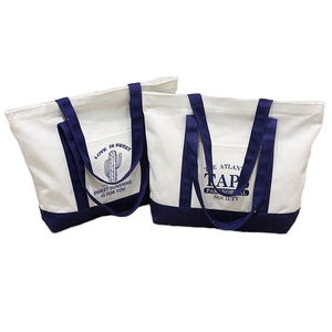 Custom with Logo Printing Blank Pocket and Zipper Shoulder Length Handle Medium Shopping Cotton Canvas <b>Tote</b> <b>Bag</b> with Ribbon Rope - Product Image 1