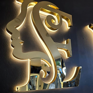 Biển hiệu đèn LED nền kim loại mạ vàng thiết kế tùy chỉnh miễn phí dành cho tiệm làm tóc, cửa hàng nail - Product Image 3