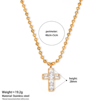 Kalung Salib CZ Trendy Anti Air, Anti Alergi, Berkilau, Bebas Karat, Rantai Bola, Perhiasan Wanita CLIORO