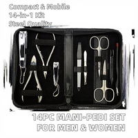 Juego de Manicura y Pedicura de Acero Inoxidable de Lujo de 14 Piezas, Kit de Cuidado de Belleza Unisex con Logotipo Personalizado, Marca y Bolsa PK