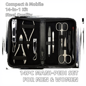 Ensemble de manucure et pédicure luxueux en acier inoxydable 14 pièces pour homme, femme et bébé, kit de soins de beauté électrique portable, instruments - Product Image 2