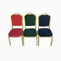 Chaises de banquet de mariage en acier et en métal doré en gros, chaises empilables à dossier haut en tissu