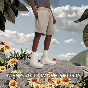 Vintage Custom Men's Mid <b>Waist</b> <b>High</b> Street Eco-Friendly Streetwear Shorts Distressed Cotton Drawstring Acid Wash Applique Patch - Product Image 3