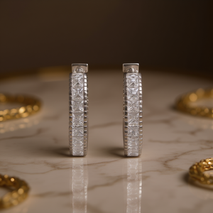 Orecchini a Cerchio E2033 in Oro Bianco con Cristalli e Strass, Gioielli Classici da Donna - Product Image 2