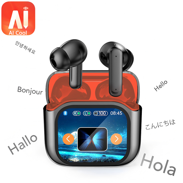 High Quality W16 AI Translator Earbuds 150+ Languages Built-in Smart Screen Wireless TWS Earbuds Ready to Ship in Stock