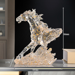 Figurine personnalisée sculptée en résine époxy transparente, tête de cheval style art populaire, ornement décoratif pour meuble TV/vitrine à vin, bureau ou chambre - Product Image 1
