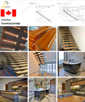CBMMart Escalier intérieur en bois personnalisable Bande de roulement en bois et bande de roulement en verre Escalier à câble en verre Garde-corps en verre Escaliers flottants