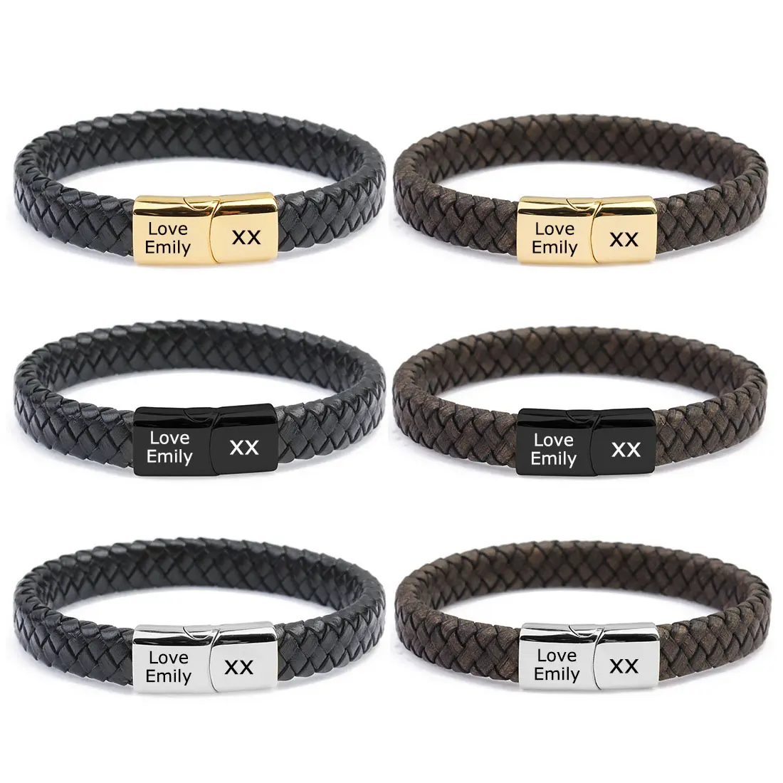 Custom Father's Day Gift Genuine Leather Micro Fiber Bracelet Logo Engraving mens leather bracelets with magnetic clasp