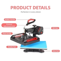 Presse à chaleur numérique semi-automatique 5 en 1 pour vêtements, casquettes, tasses, assiettes