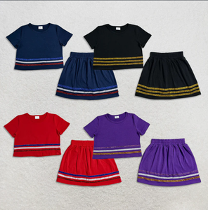 Conjunto de 2 Piezas para Niñas, Falda a Rayas de Manga Corta, Color Rojo, para Animadoras, Spandex/Poliéster Ecológico - Product Image 4