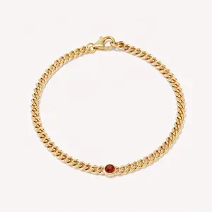 Women Gold Plated 925 Sterling Silver Chunky Curb Chain Gemstone Bracelet With Charms