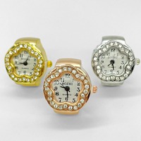 Bague-montre vintage en acier inoxydable avec quartz irrégulier, sertie de diamants, plaquée or, finition brillante, élastique, pour fiançailles et mariage