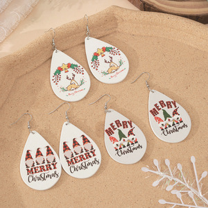Christmas Teardrop Wood Earrings With Santa And Tree Patterns <b>Drop</b> Earrings For Girls Gift - Product Image 3