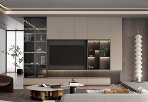 Custom Modern Simple Integrated Full Wall Wooden TV Cabinet with LED Display <b>Screen</b> for Living Room <b>Bedroom</b> Entry TV Stands - Product Image 3