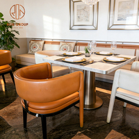 Canapé en cuir de luxe moderne, chaise rembourrée, base en acier inoxydable, ensemble de table en marbre pour café, restaurants, hôtel, steak-house