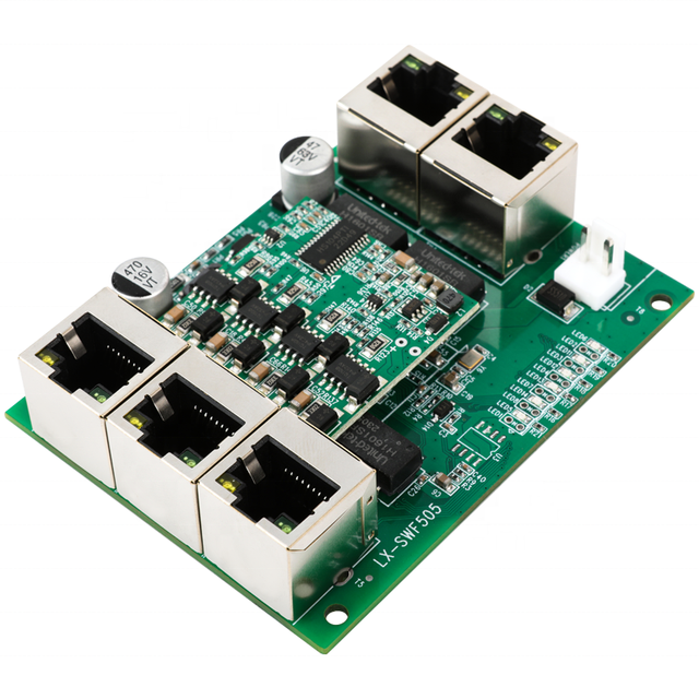 Mini Module 5port Ethernet Switch Vertical RJ45 OEM/ODM PCBA Board With LED Display Transfer Speed 100Mbps