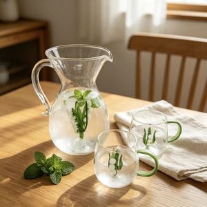 <span class=keywords><strong>Jarra</strong></span> de Agua y Juego de Tazas de Vidrio de Borosilicato con Diseño Moderno de Lirio de los Valles, <span class=keywords><strong>Jarra</strong></span> Resistente al Calor, 2 Tazas para Decoración del Hogar y Regalos - Product Image 4