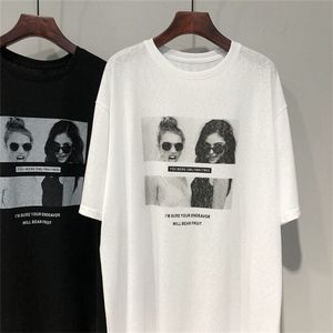 T-shirt à manches courtes en coton pur, style rétro streetwear hip hop, ample et oversize, pour couple, femme, été - Product Image 2