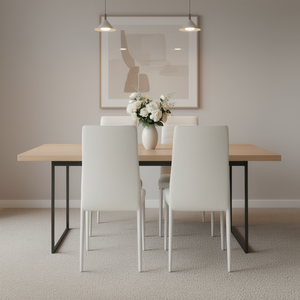 Sedie da pranzo in pelle bianca con schienale alto, gambe in metallo, design contemporaneo, set di 4 mobili moderni per la casa - Product Image 2