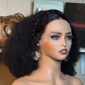 Peruca Curly <span class=keywords><strong>Afro</strong></span> Kinky 13x4 Pré Arrancadas Perucas Do Laço 250% Densidade Peruano Remy Lace Front Perucas de Cabelo Humano para As Mulheres - Product Image 2