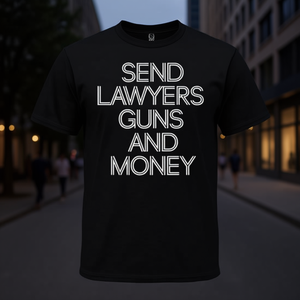 T-shirt promotionnel noir pour hommes « Envoyez aux avocats des armes et de l'argent » - Product Image 3