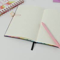 Nouveau cahier A5 personnalisé avec un signet de rubans, du papier intérieur en forme de grille et des côtés aux couleurs vives