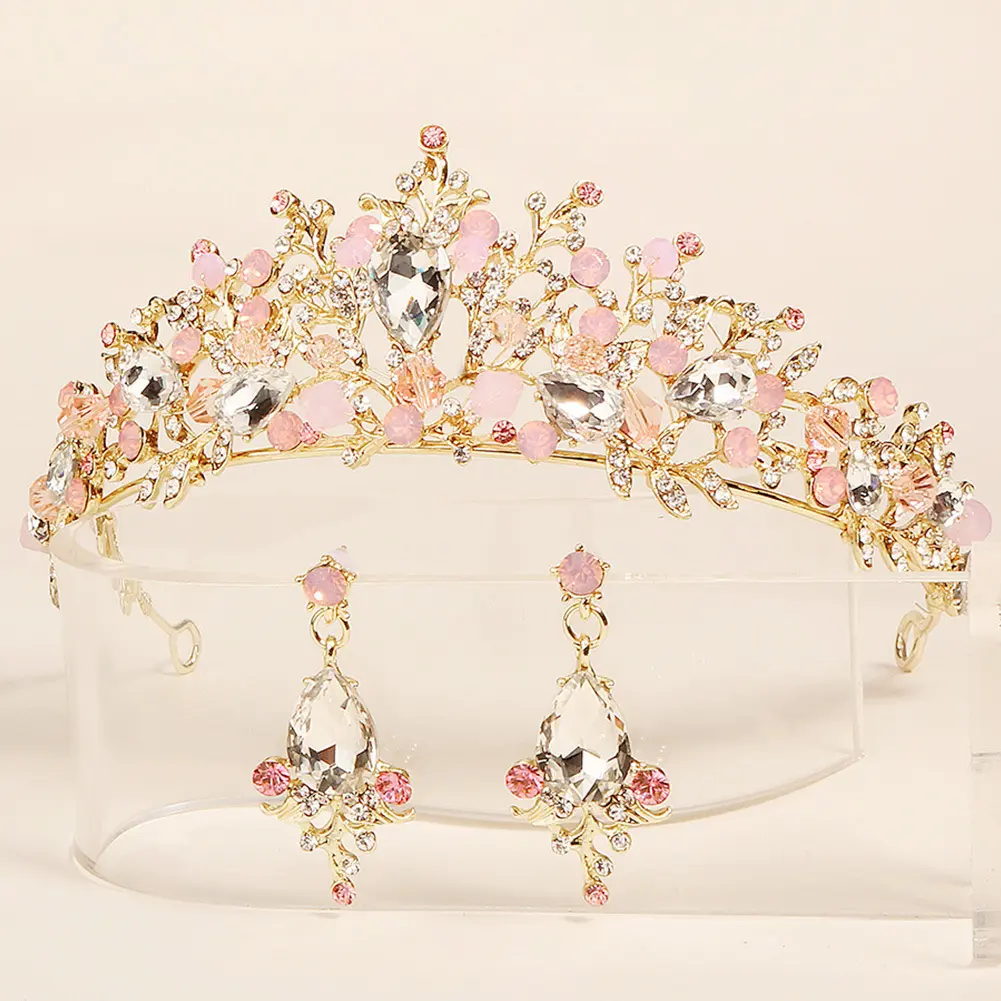 Sang Trọng Cô Dâu Rhinestone Vương Miện Bông Tai Vương Miện Công Chúa Vương Miện Rhinestone Wedding Phụ Kiện Tóc Tiaras Và Vương Miện