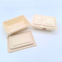 Herbruikbare, biologisch afbreekbare, PFAS-vrije, dubbele compartimenten, lekvrije bento box van maïszetmeel voor voedselbezorging