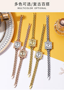 นาฬิกาข้อมือควอตซ์สไตล์เรโทรสำหรับผู้หญิง ของขวัญคริสต์มาส หน้าปัดสี่เหลี่ยมเล็ก ดีไซน์หรู กันน้ำ - Product Image 2