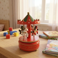 Boîte à musique carrousel mécanique à remonter en bois MDF pour cadeau d'anniversaire, de Noël, de fêtes, décoration intérieure, jouet