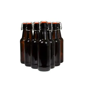 Botol kaca Amber 330ml 500ml dengan tutup lipat ayunan botol atas Amber Swing untuk minuman karbon bir