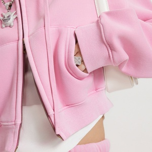 Fabricantes de Ropa Personalizada, Sudadera con Capucha Vintage Lavada Estilo Hip Hop para Mujer, Sudadera Corta con Cierre de Dos Cabezas para Mujer - Product Image 6