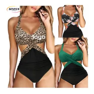 Hot Women 1 Piece Set Custom Logo Vintage Plus Size 2XL Young Girls Fashion Bikinis Tankini Sexy Swimwear Beachwear