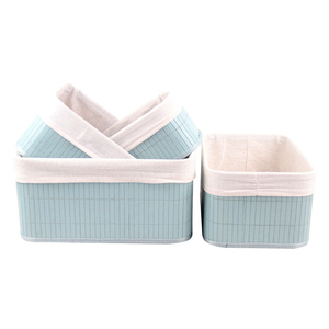 Precio barato hecho a mano grande rectangular de bambú natural almacenamiento tejido de cesta con forro de algodón conjunto de 3 - Product Image 1