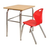 Table en bois finition chromée avec chaise à assise en plastique, mobilier préscolaire, table et chaise d'étude pour enfants