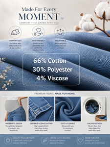 Vêtements de maternité de couleur personnalisée, jeans à jambes larges doux pour la peau, pour femmes enceintes, pantalons en denim amples à porter par-dessus le ventre - Product Image 2
