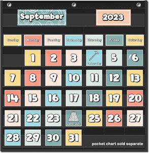 Lịch lớp học hàng tháng và biểu đồ bỏ túi thời tiết trong Nguồn cung cấp thiết yếu màu đen cho homeschool và sử dụng trường học - Product Image 2