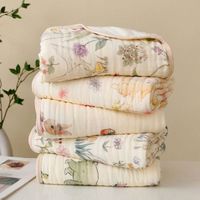 Serviette de bain et couverture pour bébé en coton de bambou, 105x105cm, 6 couches, motif dessin animé, accessoires pour nouveau-né, idéale pour l'automne et la climatisation