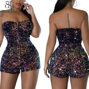 Sequined Strapless Zipper Fly Straight Jumpsuit Women Sexy Party Club Birthday Evening One Piece Suit