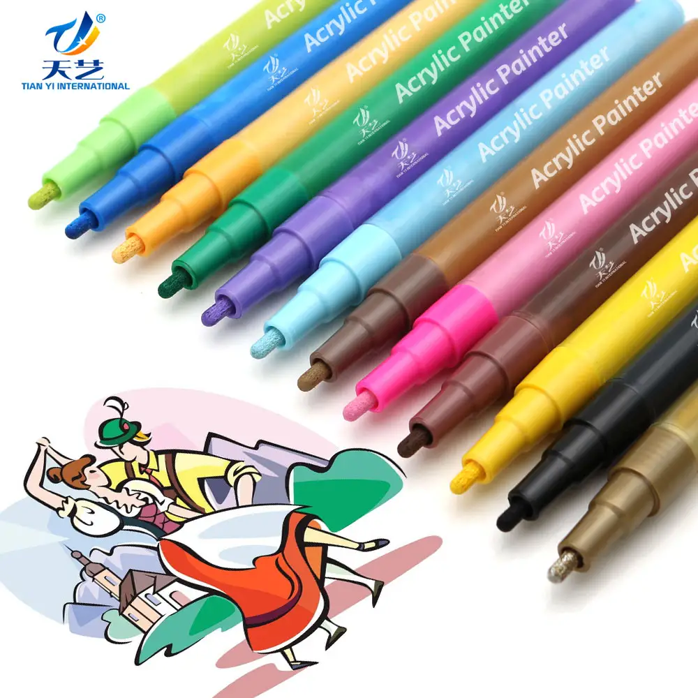 สีอะคริลิคปากกา Markers-18สีสี Maker ชุดสำหรับไม้,เซรามิค,โลหะ,ผ้า,ผ้าใบ,กระดาษ,แก้ว,สวน