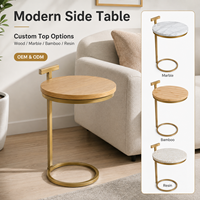 Table d'appoint ronde moderne avec cadre en métal doré et plateau en bois, marbre, bambou ou résine, table basse pour salon, OEM ODM