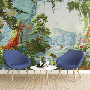 Papel pintado mural de pintura al óleo de selva tropical pintado a mano estilo corte europeo vintage - Product Image 3