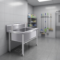 Évier de cuisine professionnel personnalisable en acier inoxydable avec structure en acier, bac intégré et égouttoir, pieds réglables