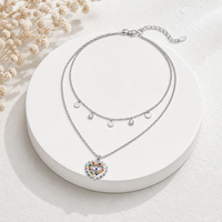 Collier pendentif SA Jewelry en acier inoxydable double couche, ton argenté, avec breloque disque pointu en zircon cubique, chaîne à maillons, style européen