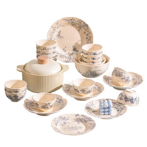 Ensemble de bols et assiettes en céramique Naihuhu de style moderne de grande valeur Ins Combinaison de plats de riz jetables à usage domestique de style français - Product Image 1